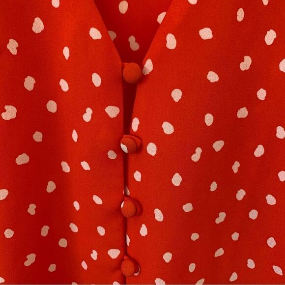 ECLAIR Red White Dot VNeck Flutter Sleeve Blouse - Picture 8 of 9